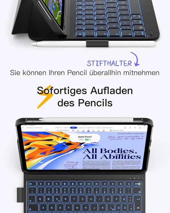 Inateck Superleicht Tastatur Hülle für iPad Air 6 11"/iPad Air 5/iPad 10/iPad Pro 11", schwarz, DE