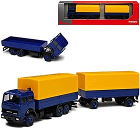 Herpa Iveco Magirus Planen/Hängerzug gelb/blau