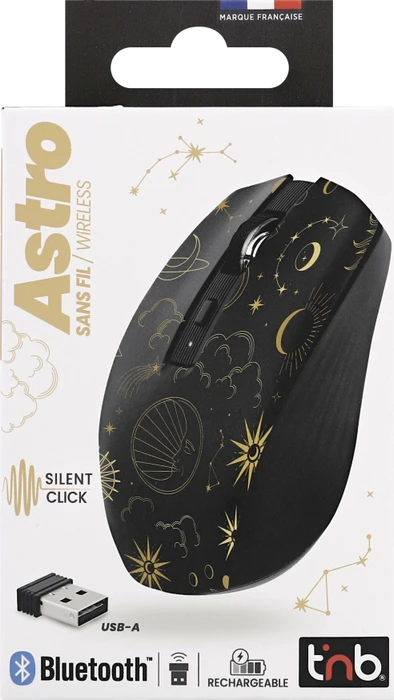 T'nB Rechargeable Bluetooth Wireless Mouse, Astro Exclusiv schwarz/gold, USB/Bluetooth