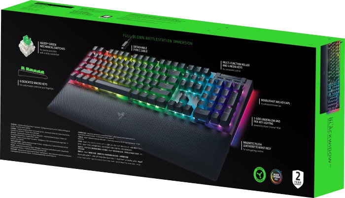 Razer BlackWidow V4, Razer GREEN Clicky Gen-3, USB, US