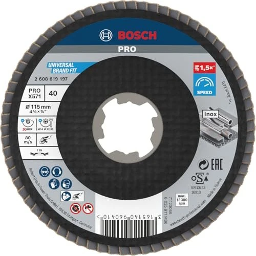 Bosch Professional X-LOCK X571 Best for Metal Fächerschleifscheibe gewinkelt K40, 115x22.23mm, 1 Stück