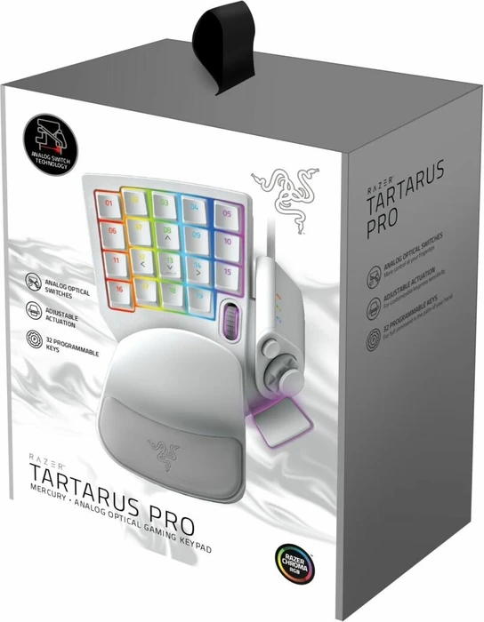 Razer Tartarus Pro Gaming Keypad, Mercury White, Razer Analog Optical Switch, USB