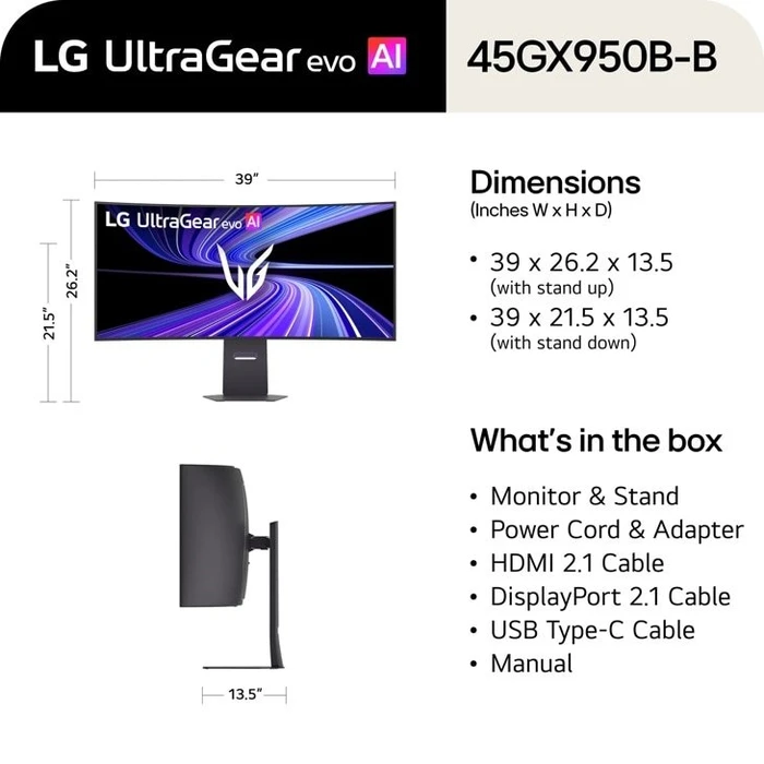 LG UltraGear evo AI OLED GX9 45GX950B-B, 44.5"