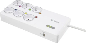Voltcraft SEM8500 Wi-Fi Energiekosten-Messgerät 6-fach, 3680W, 1x USB-A, Smart-Steckdosenleiste