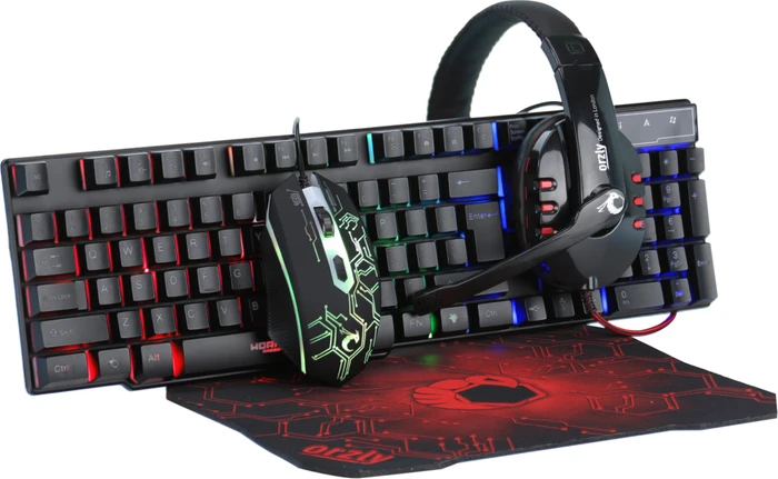 Orzly RX250 4in1 PC Gaming Essential Pack, Tastatur, Headset, Maus und Mousepad, USB, UK