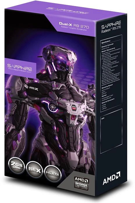 Sapphire Radeon R9 270 Dual-X, 2GB GDDR5, 2x DVI, HDMI, DP, lite retail