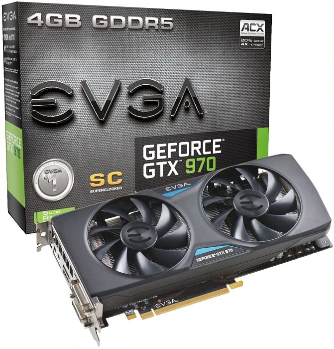 EVGA GeForce GTX 970 SuperClocked ACX, 4GB GDDR5, 2x DVI, HDMI, DP