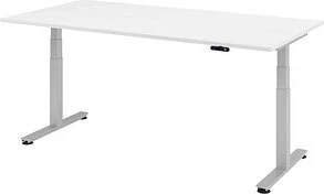 Hammerbacher Ergonomic Aktiv XDSM2E/W/S elektrisch höhenverstellbarer Sitz-Steh-Schreibtisch 200x100cm weiß/silber