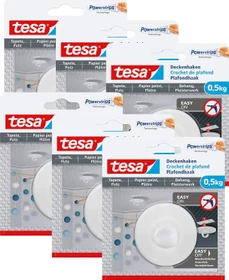 tesa Powerstrips Deckenhaken Tapete/Putz rund weiß, 1 Stück