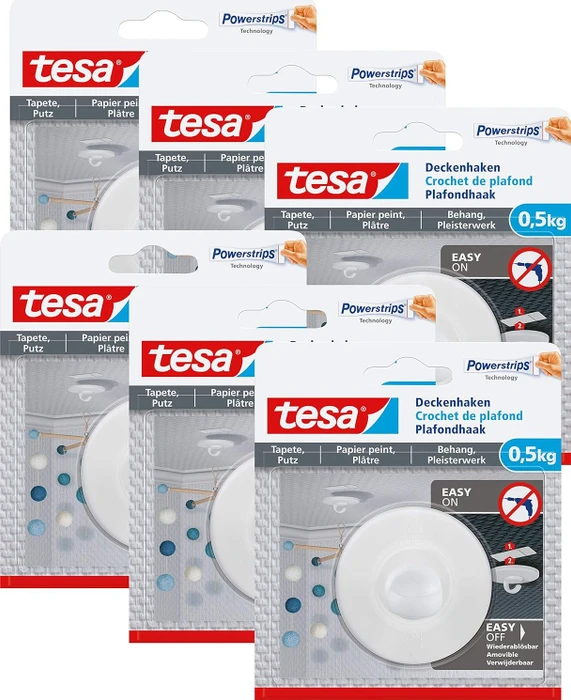 tesa Powerstrips Ceiling hook for wallpaper and plaster, Deckenhaken rund weiß