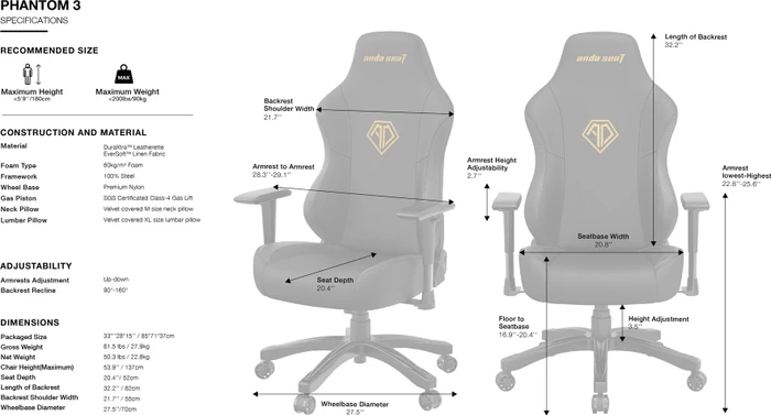 Anda Seat Phantom 3 L Gamingstuhl, Six Invitational 2022 Edition, Kunstleder schwarz/weiß