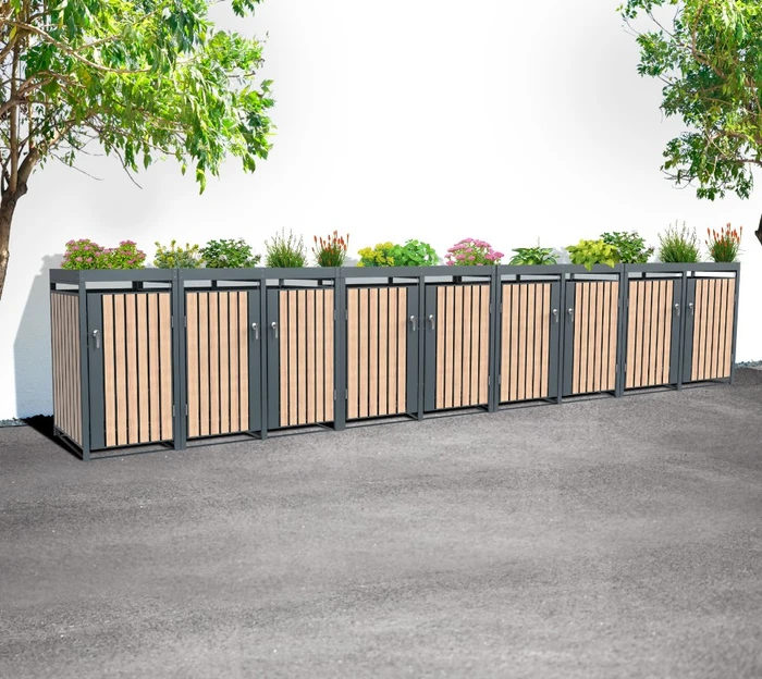 Westmann Planta Mülltonnenbox 9x 240l holzoptik/anthrazit