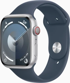 Apple Watch Series 9 (GPS + Cellular) 45mm Aluminium silber mit Sportarmband M/L sturmblau