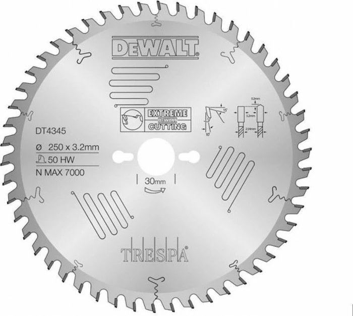 DeWalt DT4345 Extreme Kreissägeblatt 50Z, 250x2.54x30mm, 1 Stück