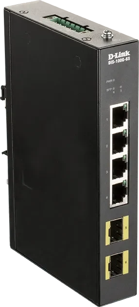 D-Link DIS-100G Industrial Railmount Gigabit Switch, 4x RJ-45, 2x SFP