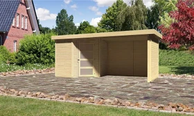 Karibu Schwandorf 3 Gartenhaus inkl. Anbau 2.8m + Rück- und Seitenwand natur