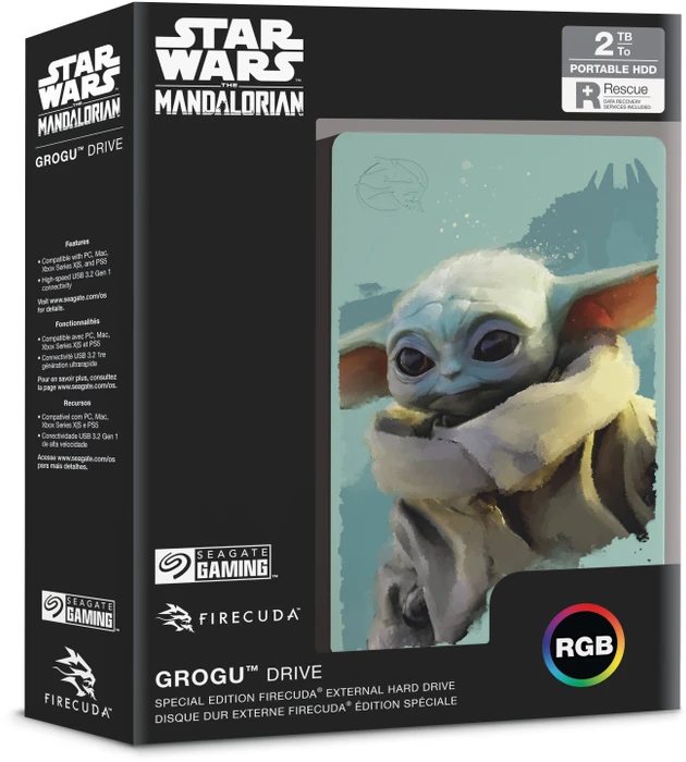 Seagate FireCuda Gaming HDD - Grogu Special Edition, 2TB, +Rescue, USB 3.0 Micro-B