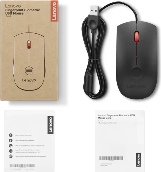 Lenovo Fingerprint Biometric Mouse Gen3, schwarz/rot, USB