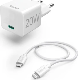 Hama Schnellladegerät mit Ladekabel Lightning USB-C PD 20W 1m weiß
