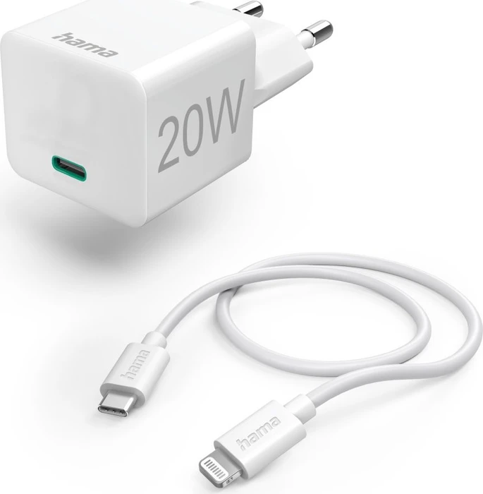 Hama Schnellladegerät mit Ladekabel Lightning USB-C PD 20W 1m weiß