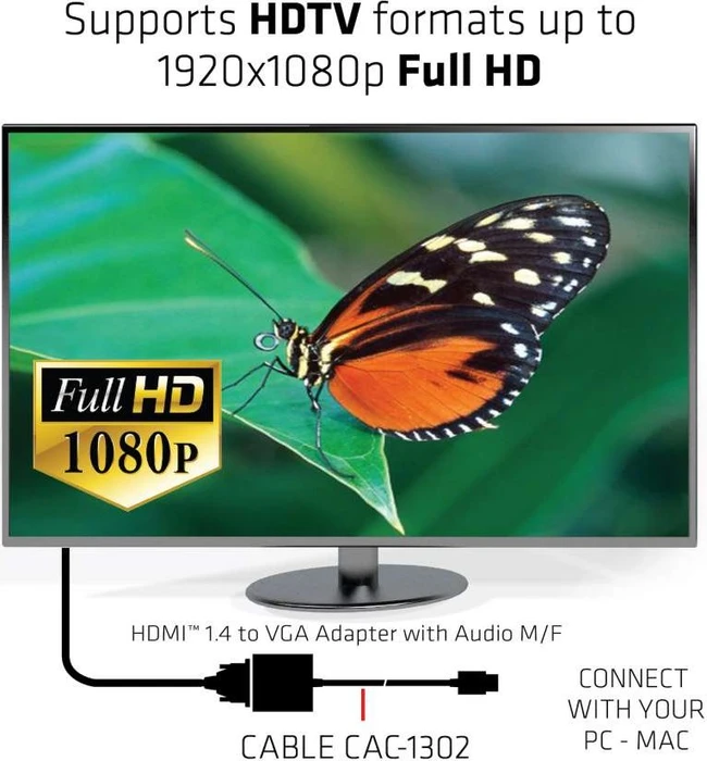 Club 3D aktiver Adapter HDMI 1.4 [Stecker] auf VGA [Buchse], 16cm