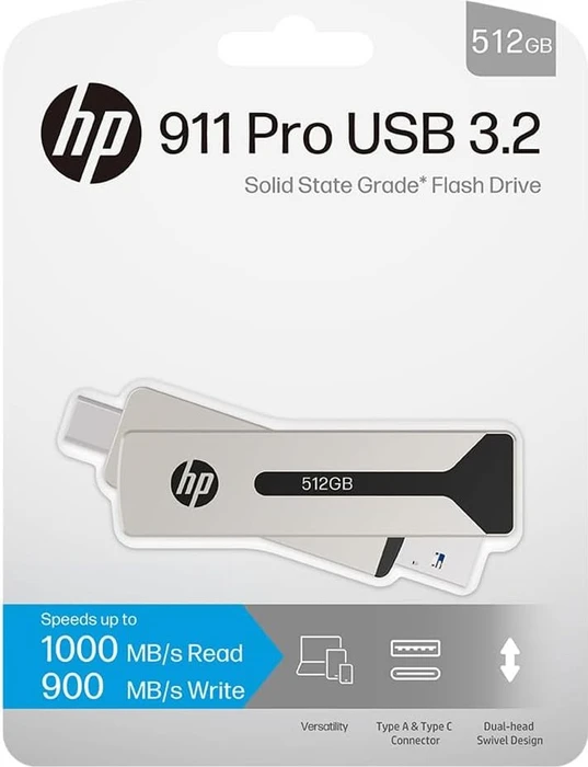 PNY HP 911 Pro 512GB Pearl Nickel, USB-A + USB-C, USB 3.2 Gen 1×1