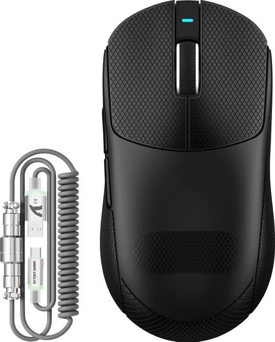 Attack Shark X8 Plus Tri-mode Wireless Gaming Mouse, schwarz, inkl. Grip Tape & C06 Ultra LED Kabel, USB/Bluetooth