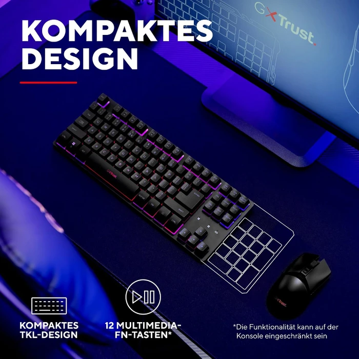 Trust Gaming GXT 1831 Dothix Wireless TKL, schwarz, LEDs RGB, USB, DE