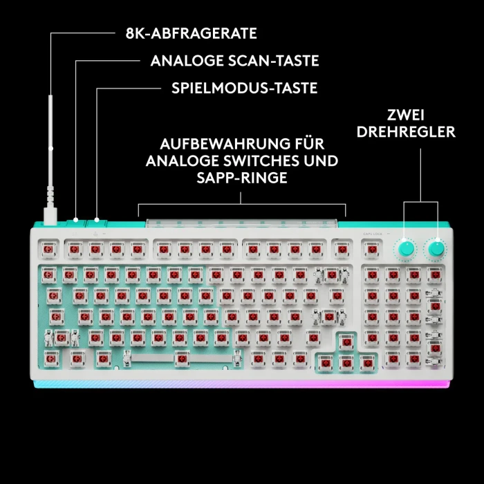 Logitech G512 X 98 TMR, weiß, Dual-Swap analog/mechanisch, taktil, USB, DE