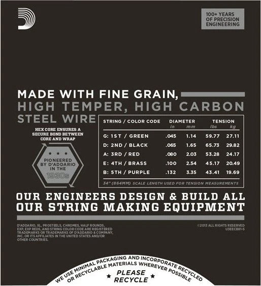 D'Addario XL Chromes 5-String Bass Regular Light, Long Scale