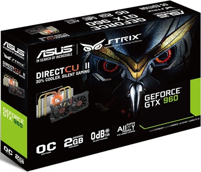 ASUS Strix GeForce GTX 960 OC, STRIX-GTX960-DC2OC-2GD5, 2GB GDDR5, DVI, HDMI, 3x DP