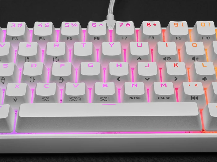 Corsair Gaming K65 RGB Mini, 60%, weiß, MX SPEED RGB Silver, USB, DE