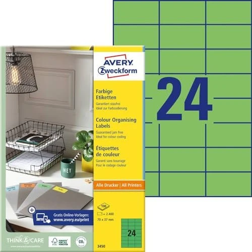 Avery-Zweckform Ordneretiketten, 70x37mm, grün, 100 Blatt (2400 Etiketten)