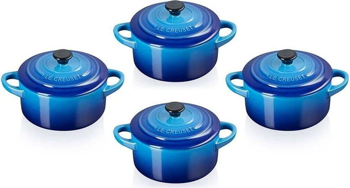 Le Creuset Mini-Cocotte Topf 10cm azure, 4 Stück