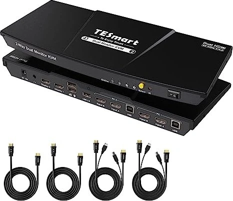 TESmart 2 Port HDMI Dual Monitor KVM Switch, 2-fach KVM-Switch