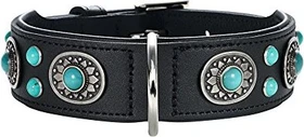 Hunter Sioux Hundehalsband, Leder, indianischer Stil, mit Schmucksteinen, 55 M, schwarz