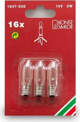 Konstsmide Riffelkerze 14V Ersatzbirne für Weihnachtsbeleuchtung klar E10 3W, 3 Stück