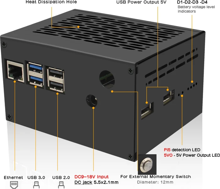 Geekworm Gehäuse für Raspberry Pi 5 X1206 Shield, schwarz
