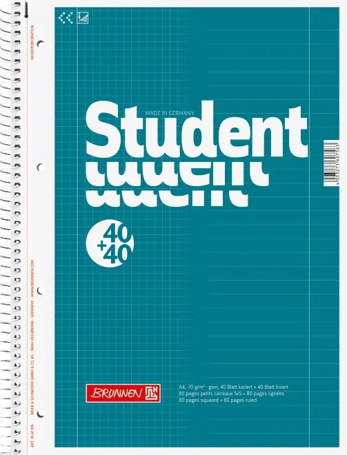 Brunnen Student Duo Collegeblock, A4, Lineatur 27 & Lineatur 28, petrol, 2x, 40 Blatt
