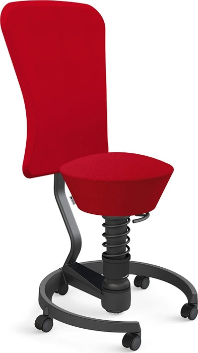 Aeris Swopper Work New Edition Bürohocker mit Rollen und Lehne, Feder Low, Gestell Alu schwarz, Bezug Wollmischung Select rot