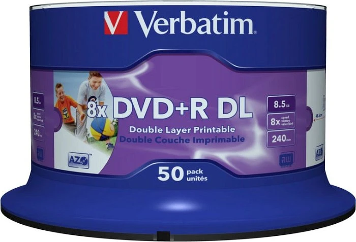 Verbatim DVD+R 8.5GB, 8x, 50er Spindel, wide, inkjet printable
