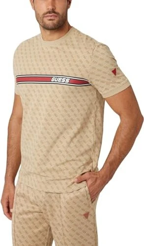 Guess All Over Logo T-Shirt kurzarm beige (Herren)