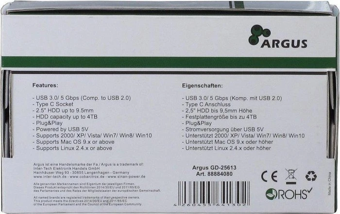 Inter-Tech Argus GD-25613-S3, schwarz, USB-C 3.0