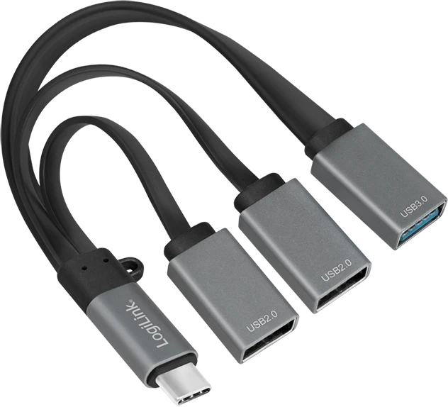 LogiLink Kabelpeitsche USB-Hub, 1x USB-A 3.0, 2x USB-A 2.0, USB-C 3.0 [Stecker]