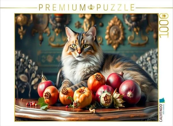 Calvendo Katze auf Gründerzeit-Tisch mit reifem Obst