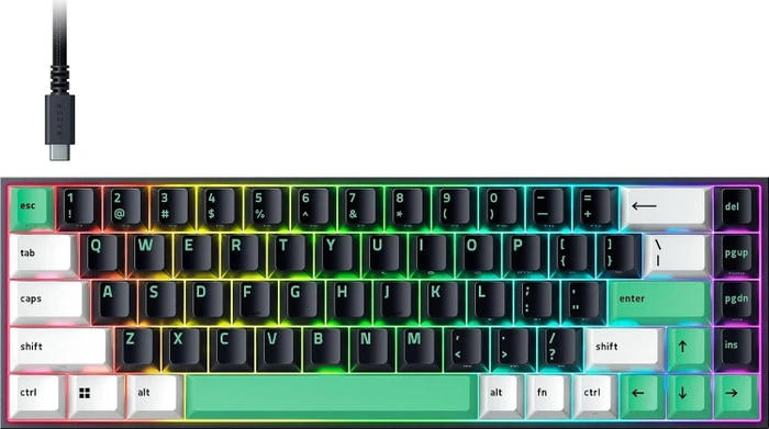 Razer Reclusa X Mini 65%, schwarz/weiß/grün, LEDs RGB, Razer ORANGE Tactile Gen-3, USB, DE