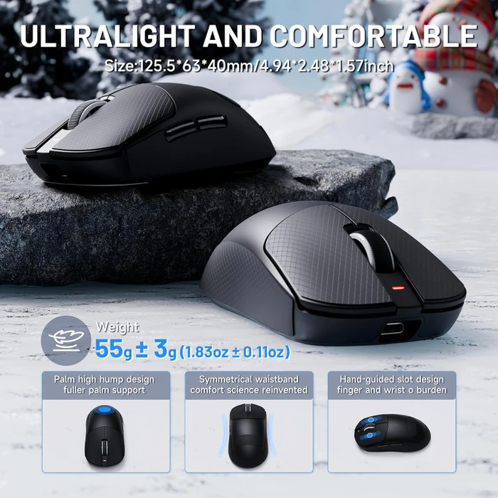 Attack Shark X8 Ultra 8KHz Tri-mode Wireless Gaming Mouse, schwarz, inkl. Grip Tape, USB/Bluetooth