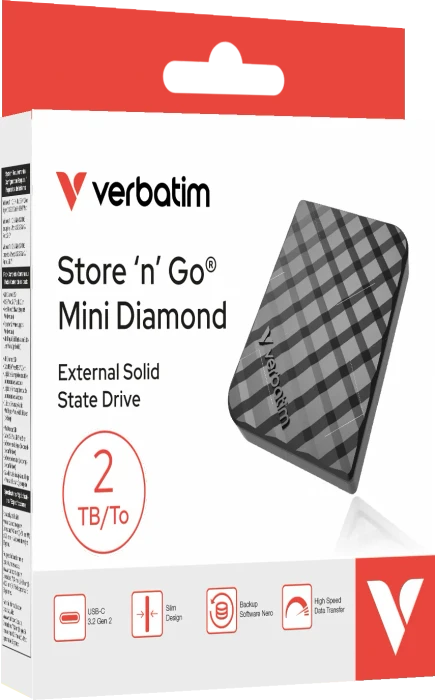 Verbatim Store 'n' Go Mini Diamond SSD, 2TB, USB-C 3.1