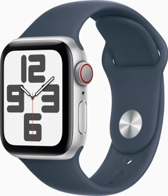 Apple Watch SE (2022) (GPS + Cellular) 40mm silber mit Sportarmband S/M sturmblau