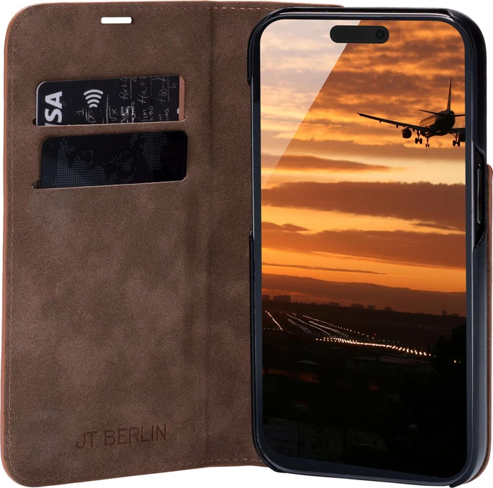 JT Berlin Book Case Tegel für Apple iPhone 16 Pro Max Cognac